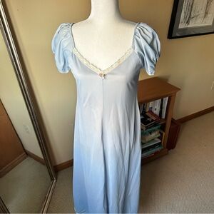 Vintage 70s Powder Blue Liquid Nylon Nightgown Coquette Cottagecore Loungewear